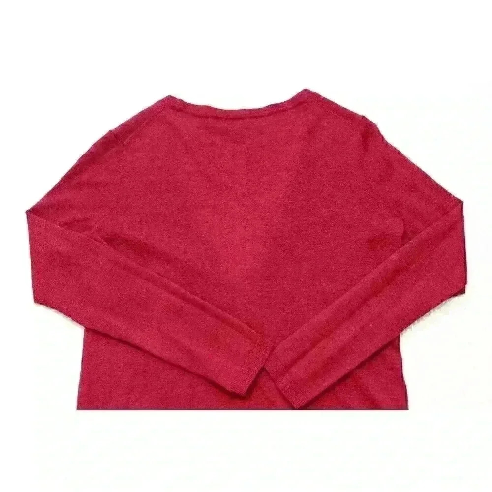 Talbots Womens Petite M Pure Italian Merino Wool Maroon Burgundy V-Neck Cardigan - Picture 7 of 8